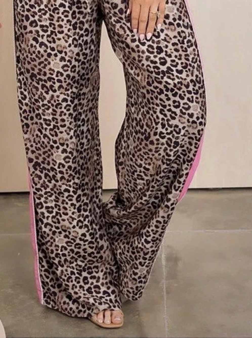 Boutique Pink Leopard Wide Leg Pant Brown & Pink Jaguar M L - Picture 2 of 4